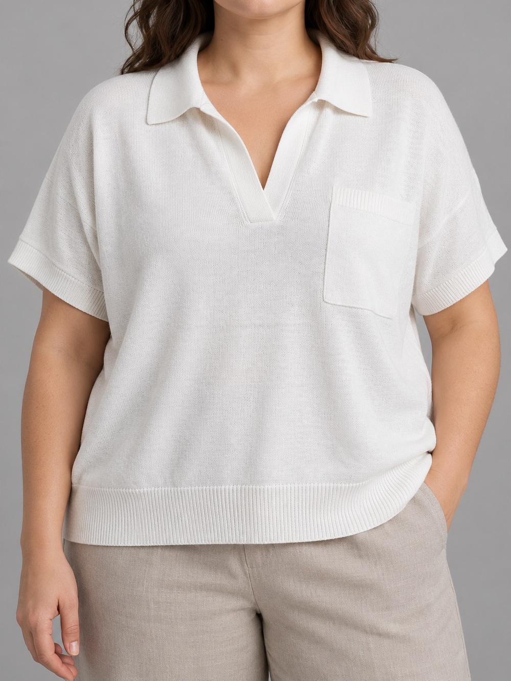 Banana Republic White Cotton Linen Oversized Johnny Collar Sweater XL/XXL